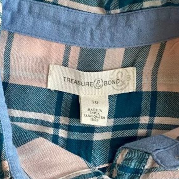 Treasure & Bond (Nordstrom Brand) Girls' Button-Down Blush Plaid Flannel … - Picture 3 of 8
